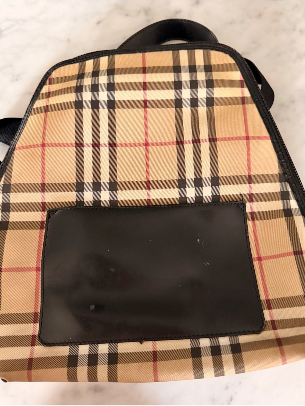 Burberry Beige Check Backpack with Black Leather Patch
